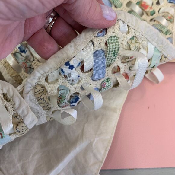 Women VTG New Identity Ribbon Vest Cottagecore Whimsy Basketweave Large - Picture 4 of 11